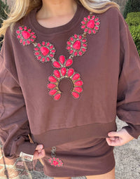 Queen Of Sparkles - Jeweled Necklace Sweatshirt