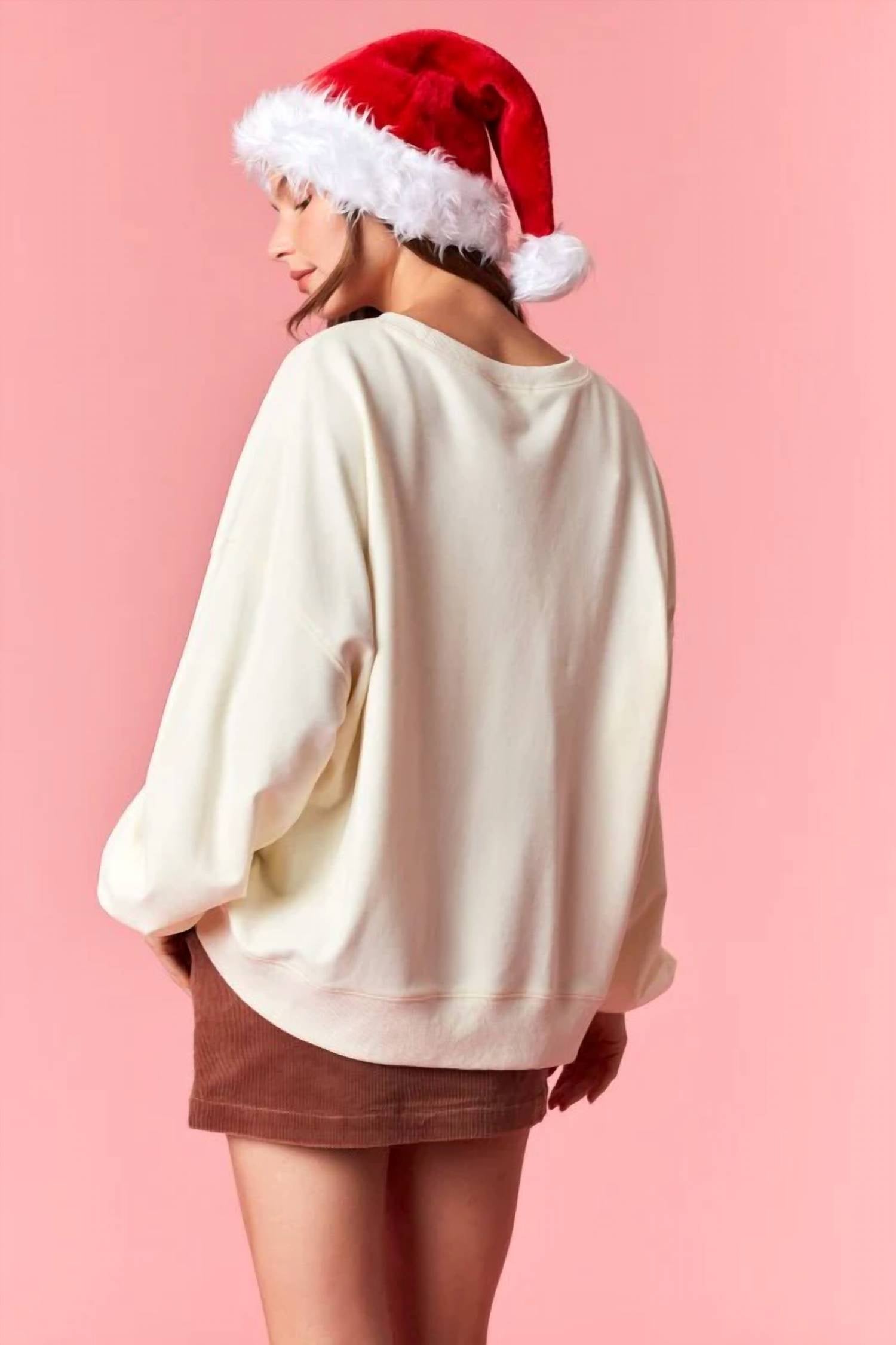 Peach Love All Wrapped Up Sweatshirt in cream multi - women's top - detail view
