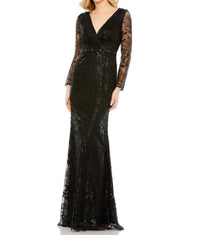 Mac Duggal - Embellished Faux Wrap Long Sleeve Gown