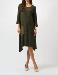 Joseph Ribkoff 3/4 Sleeve Scoop Neck A-line Asymmetrical Dress in avocado - women's dress