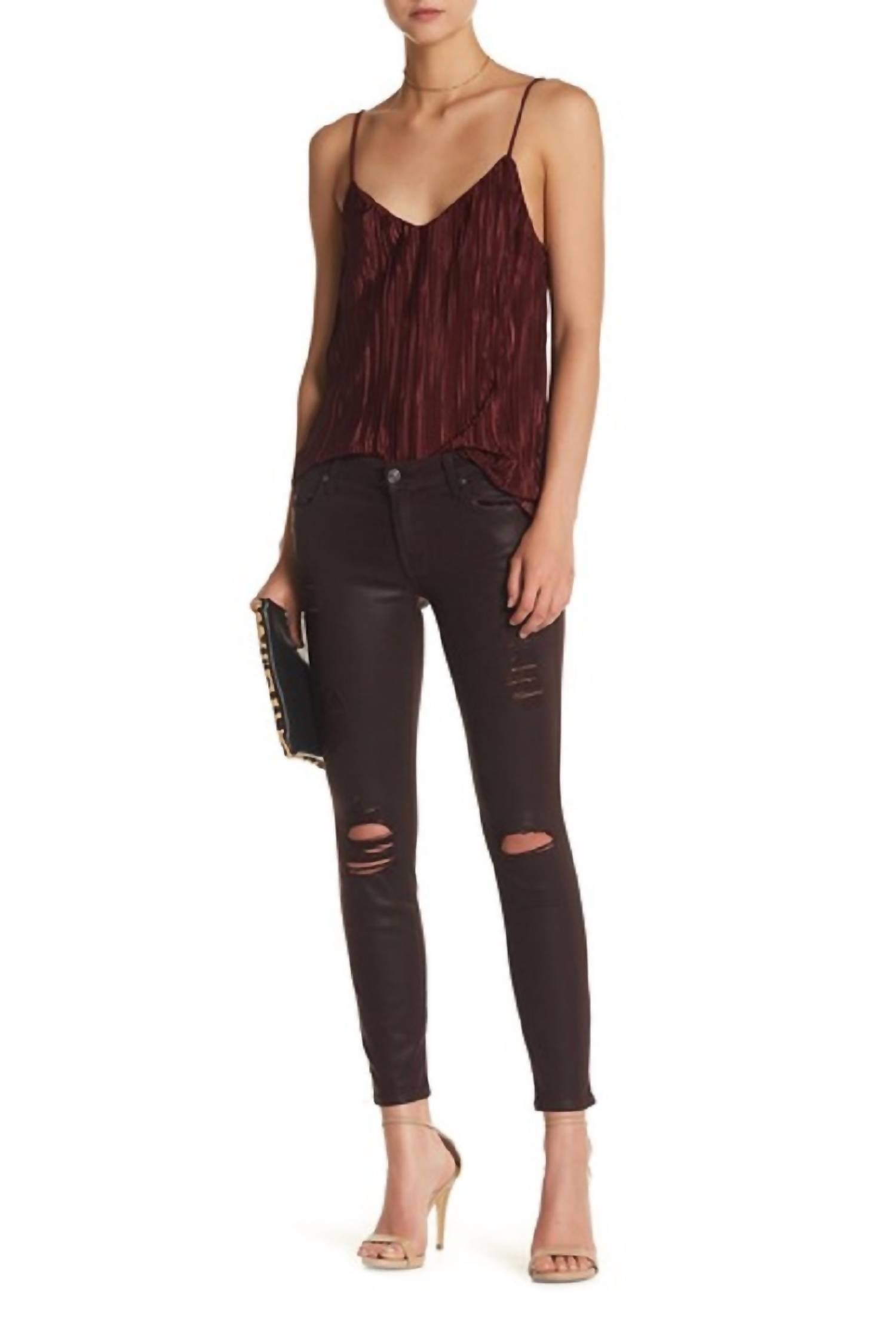 7 For All Mankind - Coated Distressed Skinny Jeans