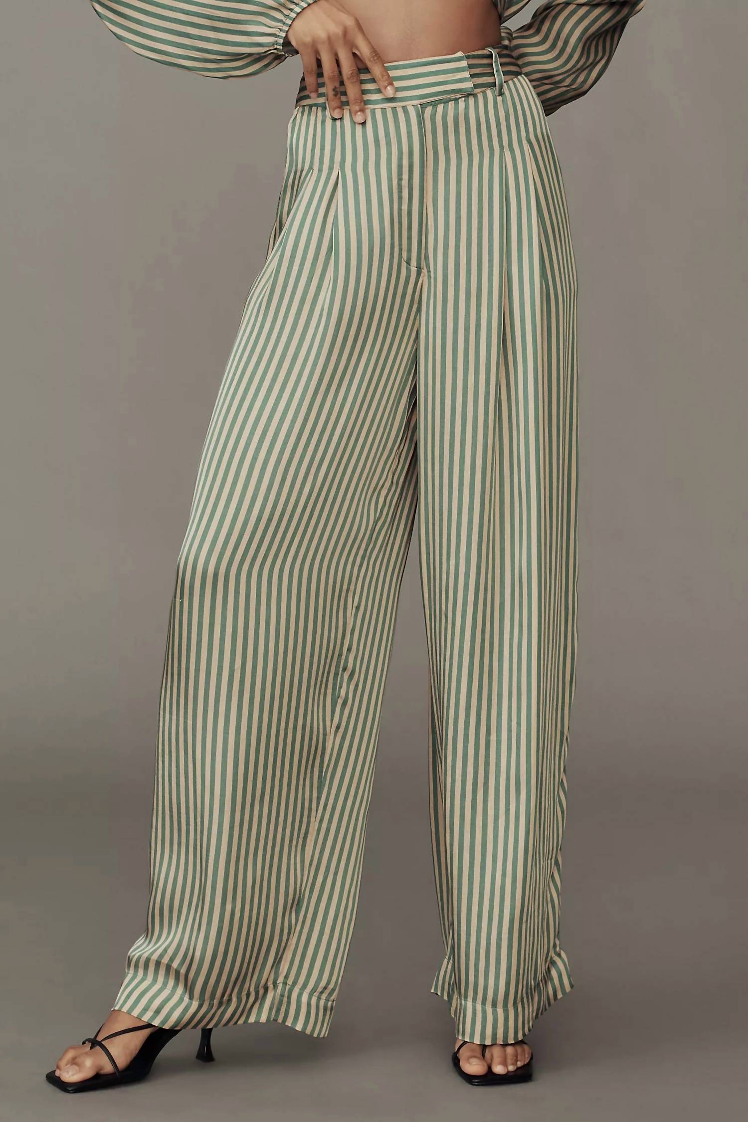 MILLE Cara Pant in almond green stripe - women's pants