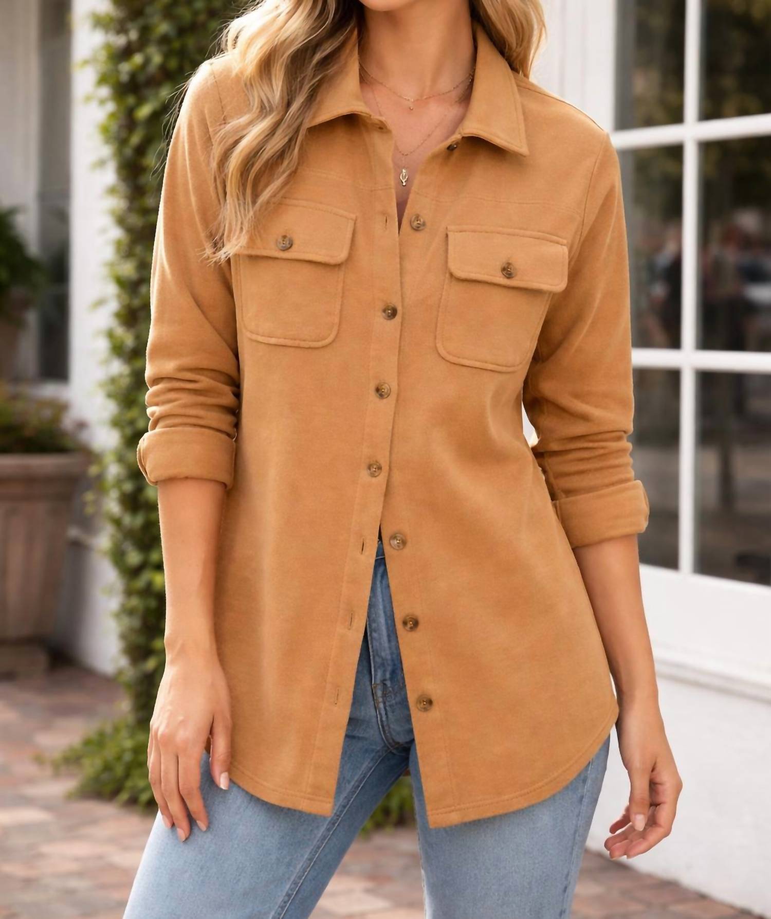 FDJ Women's Button front jacket in butter rum - women's jacket - alternate view