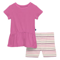Kickee - Girls' Bamboo Print Short Sleeve Playtime Set