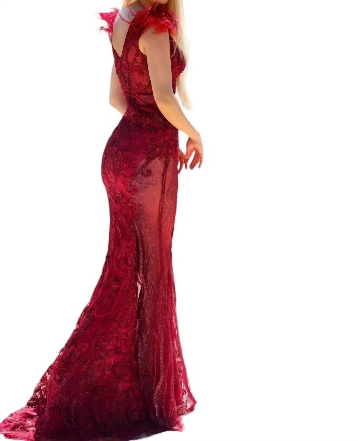 Portia&Scarlett - Feather Straps Embroidered Illusion Dress