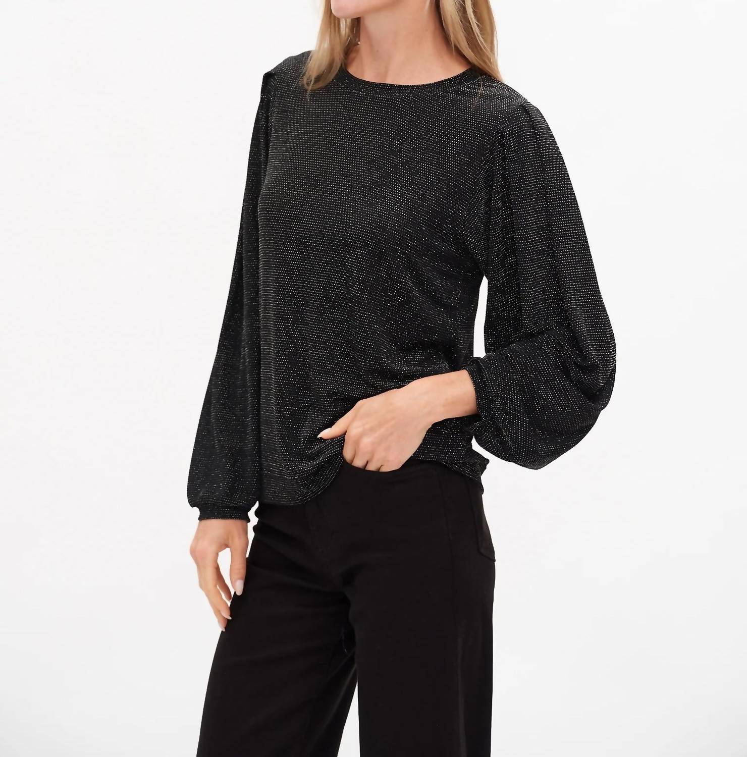 SIX/FIFTY Brielle Lurex Top in black - women's long sleeve top - detail view