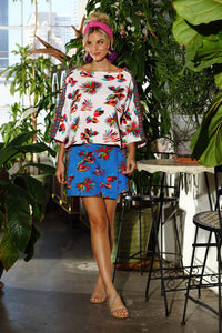 Kikisol - Serenity Fiesta Leaf French Terry Maysa Top With Trim Print Shoulder