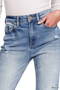 ZENANA Vera High Rise Straight Cropped Jeans in denim - women's jeans - alternate view