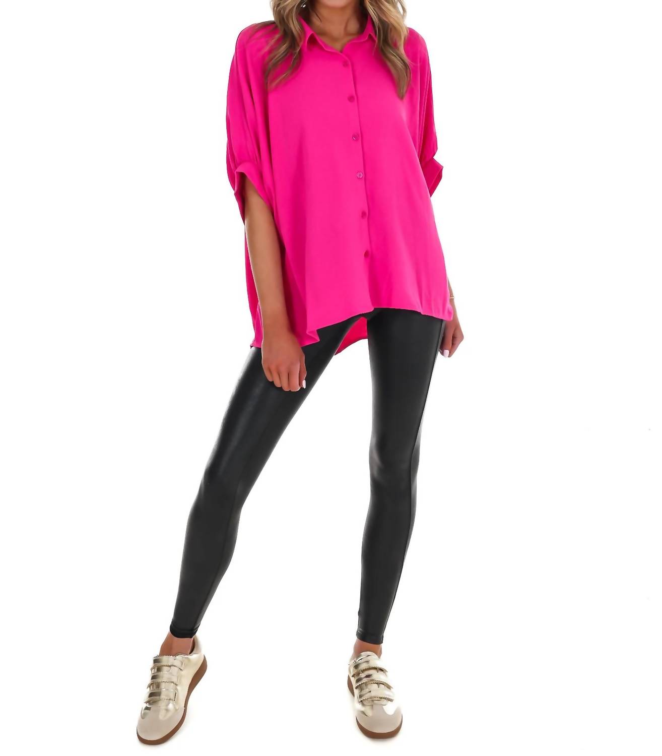 Day + Moon - Women's Fingers Crossed Oversized Button Down Top