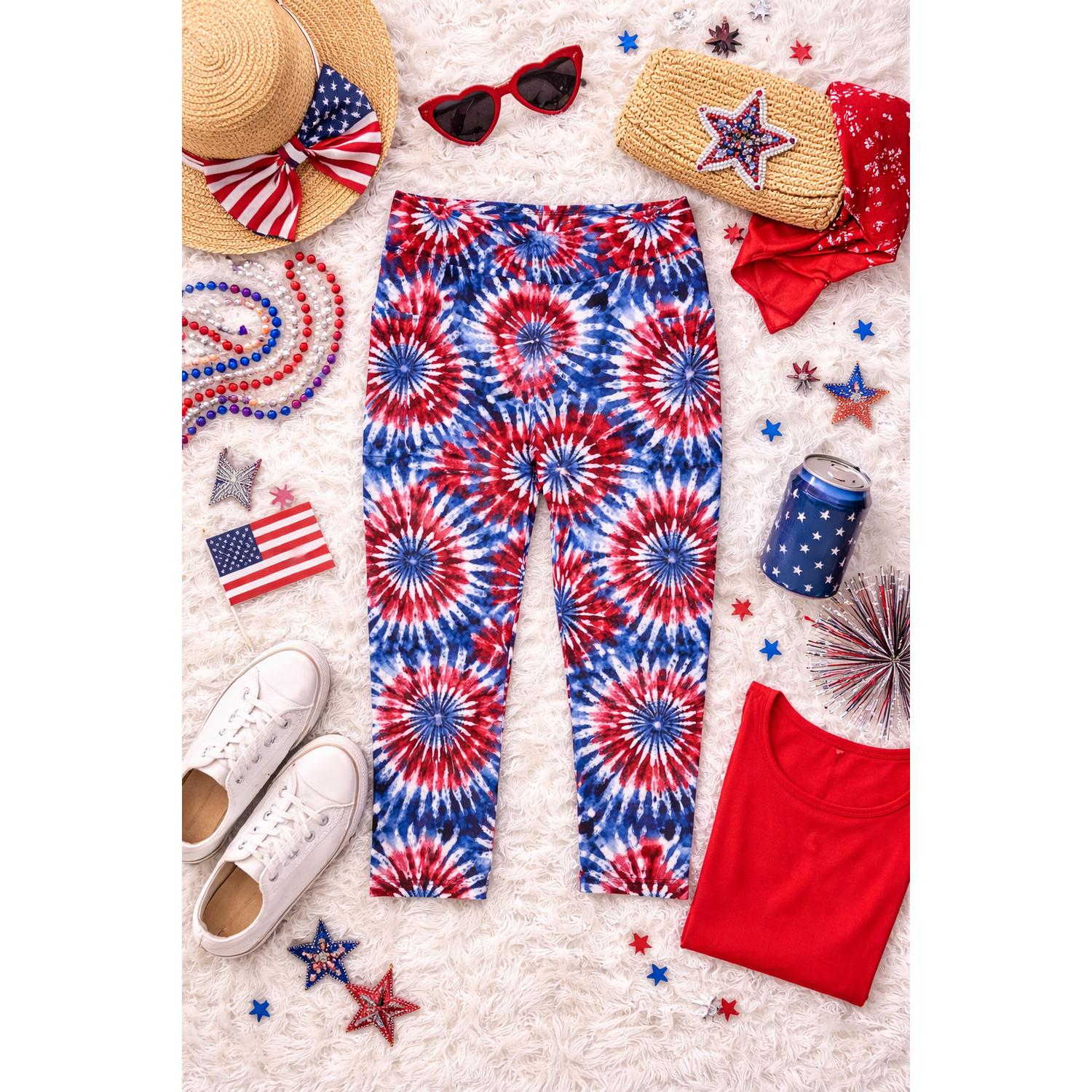 Julia Rose - Women's Patriotic Tie Dye Capri Leggings