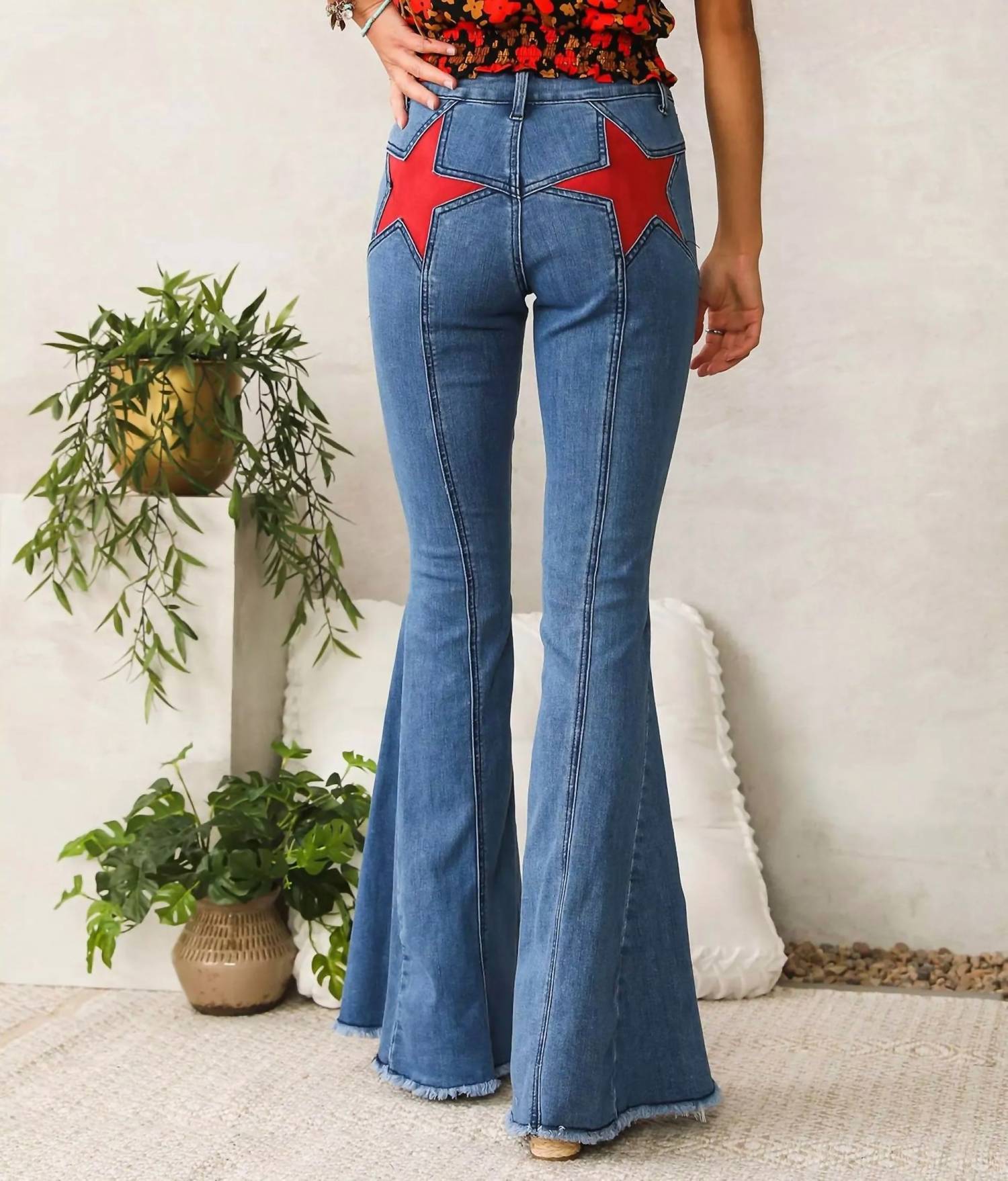 Saints & Hearts - Back Suede Star Flare Denim Pants