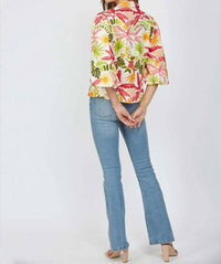 Fate - Tropical Print Cropped Linen Blend Blazer