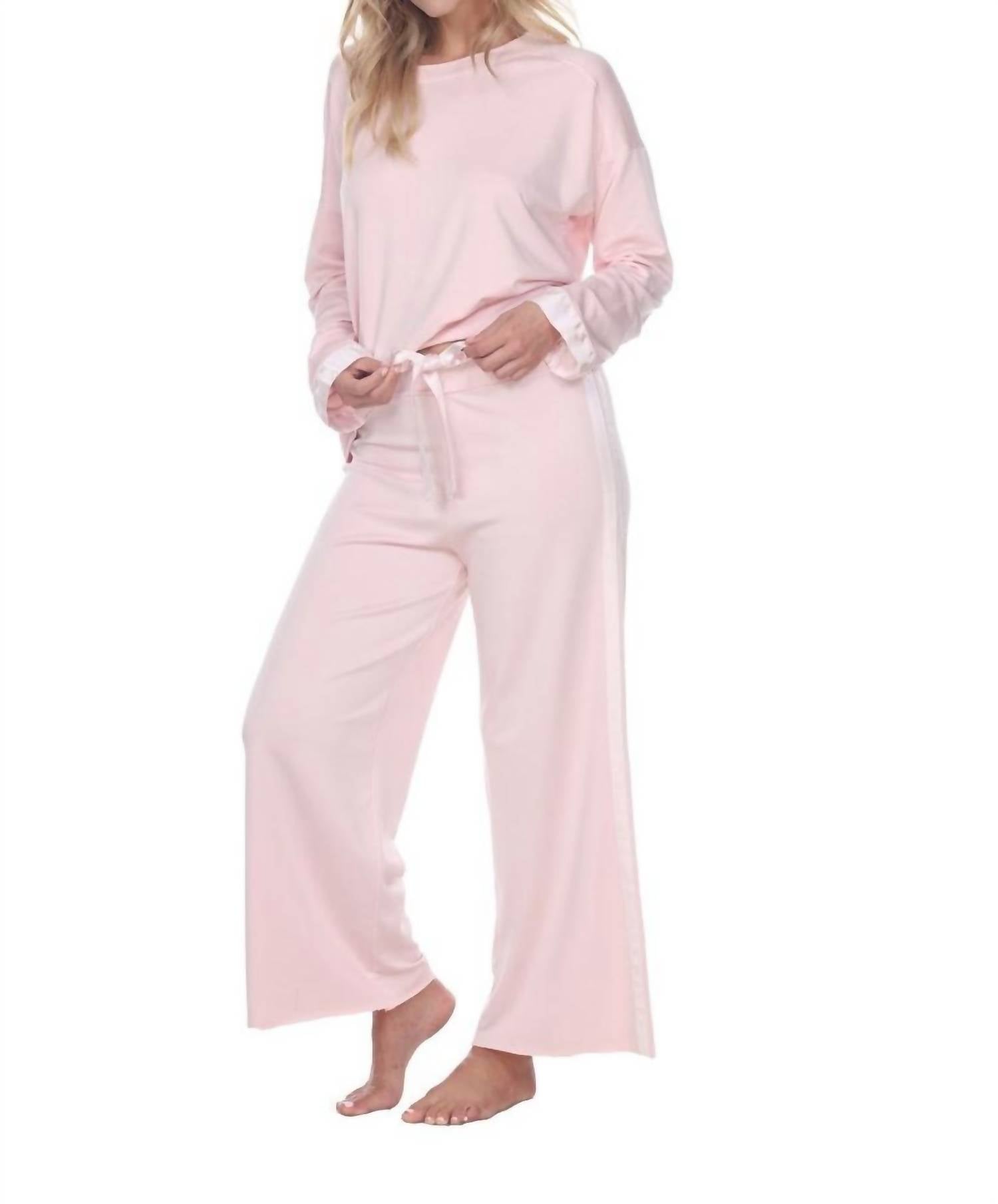 Kimber Crop French Terry Wide Leg Crop Pant With Satin Stripes