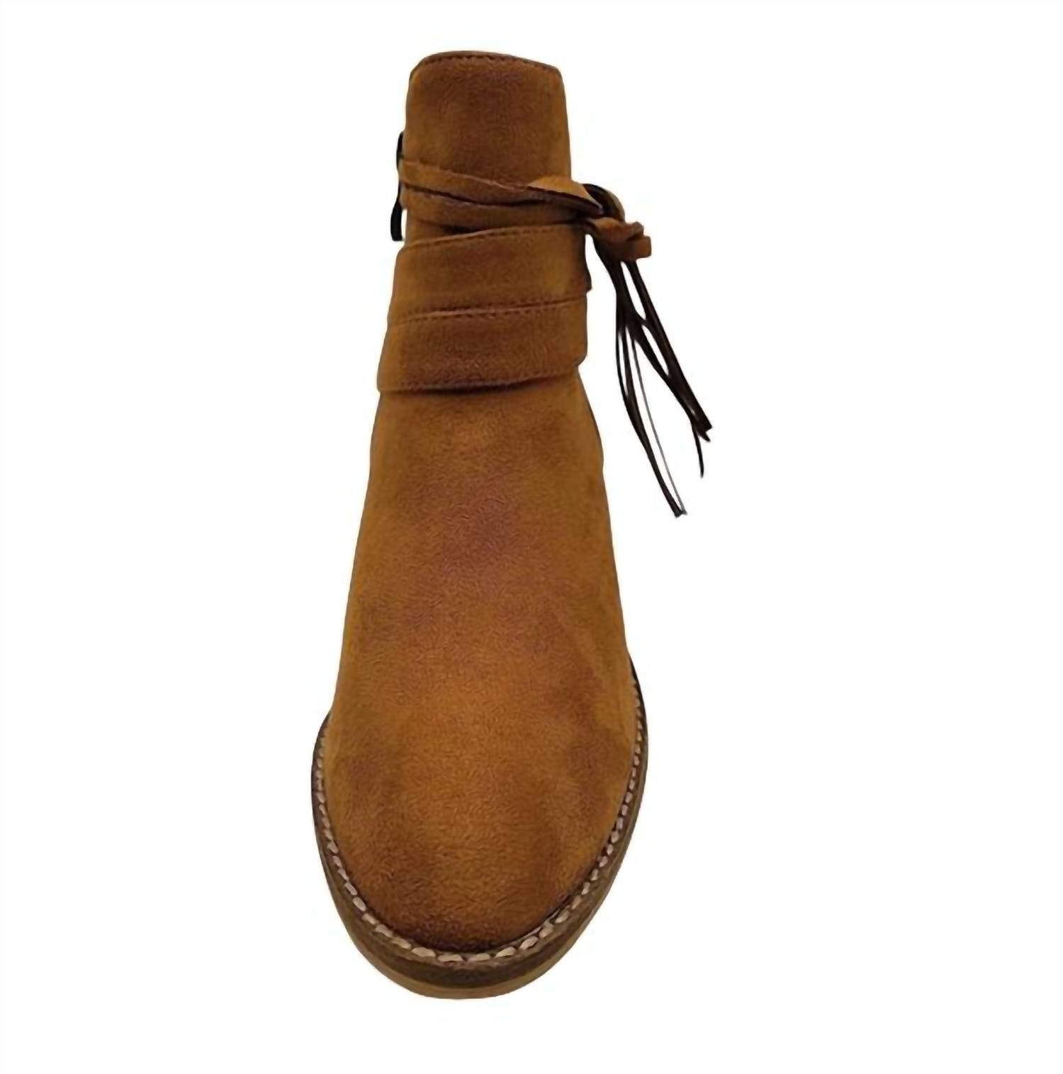 Boutique By Corkys Women's Top Knot Faux Suede Ankle Boots in cognac - women's shoe - view 4