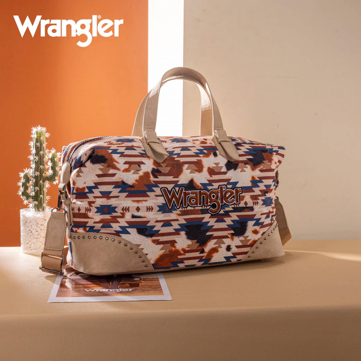 Wrangler Aztec Print Duffle Crossbody Bag in brown - women's bag