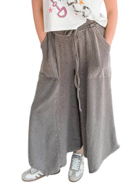 Easel - Pinstripe Mineral Washed Wide-leg Pants