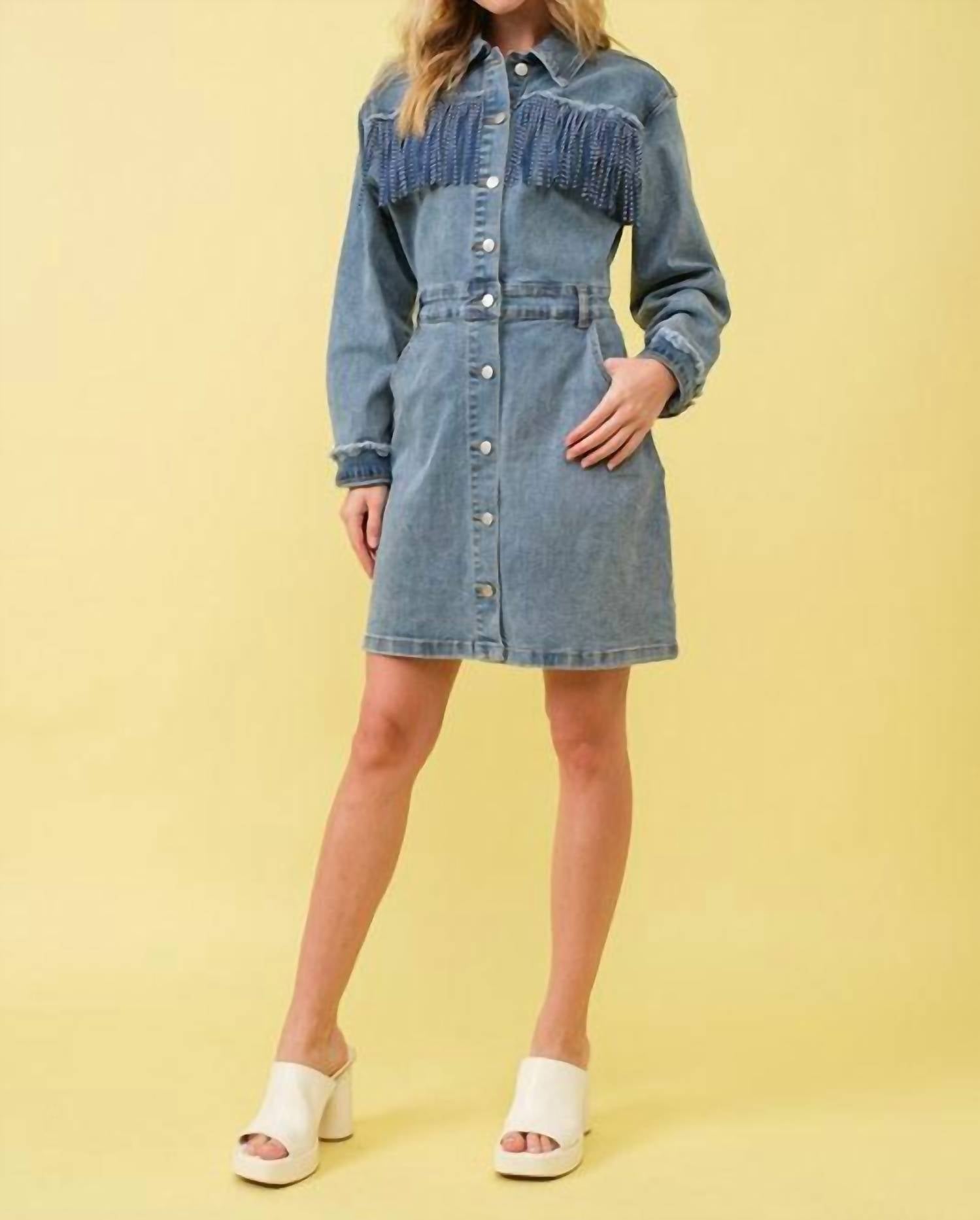 Blue B - Studded Fringe Western Denim Dress