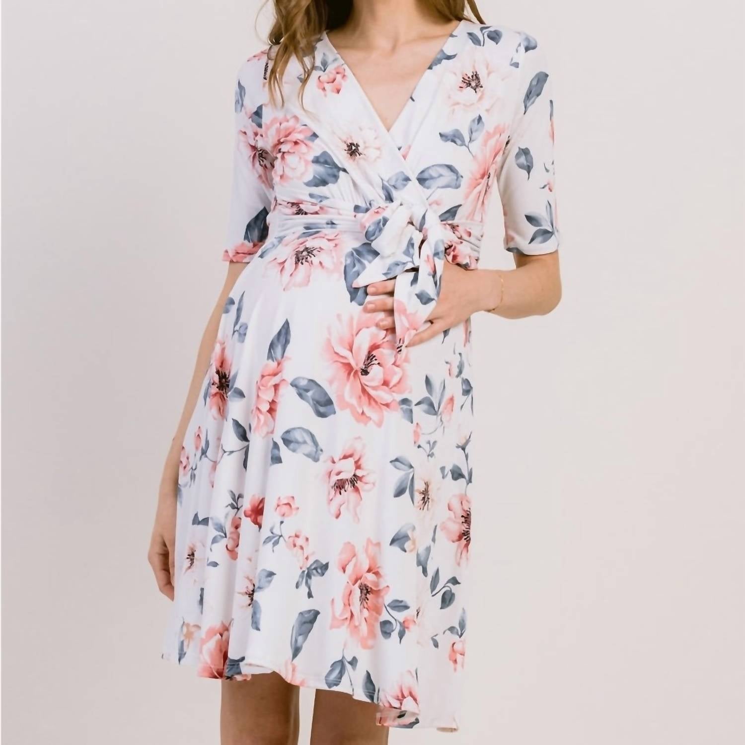 Hello Miz - Floral Print Tie Waist Wrap Dress