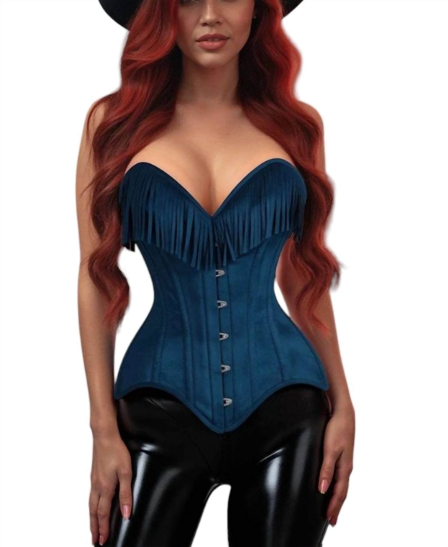 Daisy Corsets Steel Boned Overbust Corset Top With Fringe in blue - women's blouse