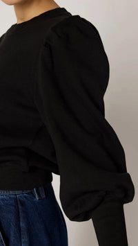 Cleobella Indi Puffed High Cuff Sleeves Sweatshirt in black - women's top - detail view