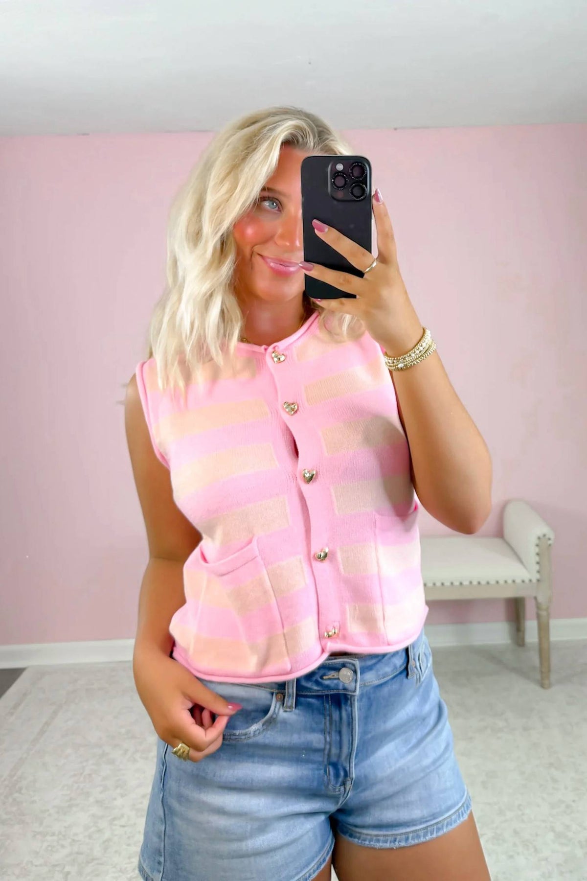 &Merci - Women's Heart Of Gold Button Vest