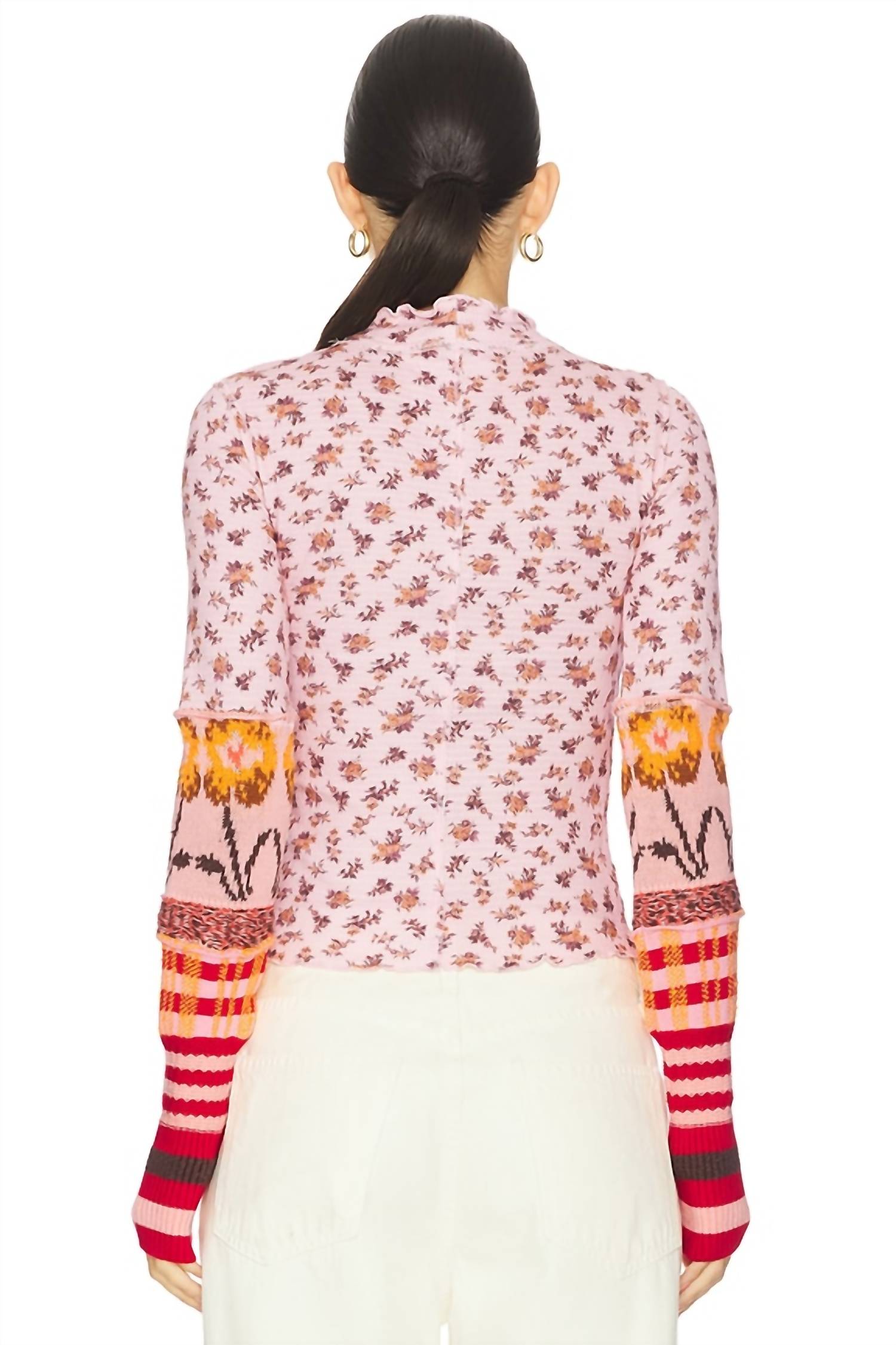 Free People Bold Bowery Folded Sleeve Top in cherry blossom combo - women's sweater - alternate view