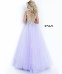 Jovani - Crystal Embellished Plunging V-neck Ballgown