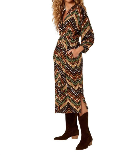 Apricot - Chevron Shirt Midi Dress