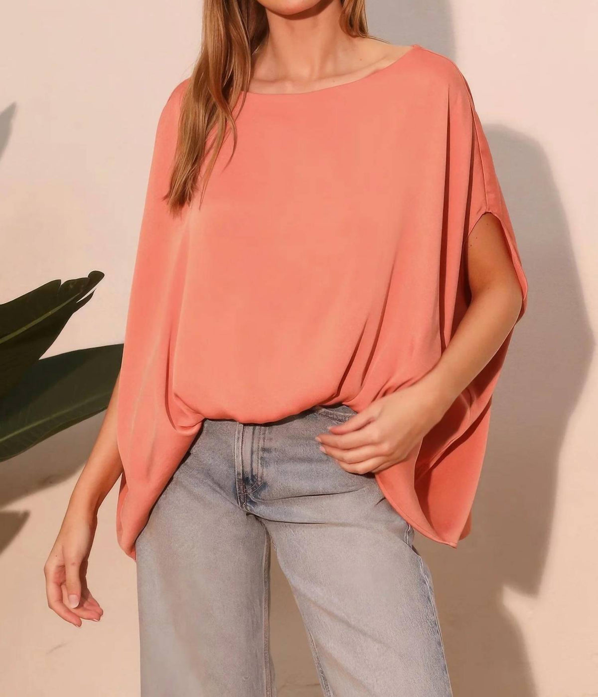 Tyche - Washed Poly Silk Boat Neck Caftan Top