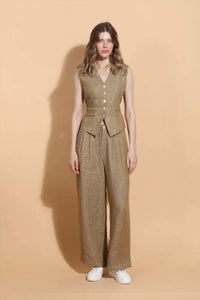 Jessie Liu - Linen Twill Wide Leg Pants