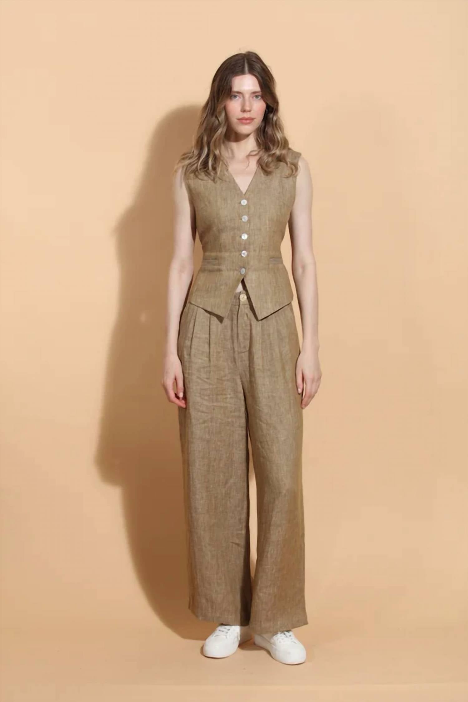 Jessie Liu - Linen Twill Wide Leg Pants