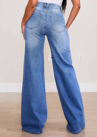 Vibrant M.I.U - Iridescent Rhinestone High-rise Wide Leg Jeans
