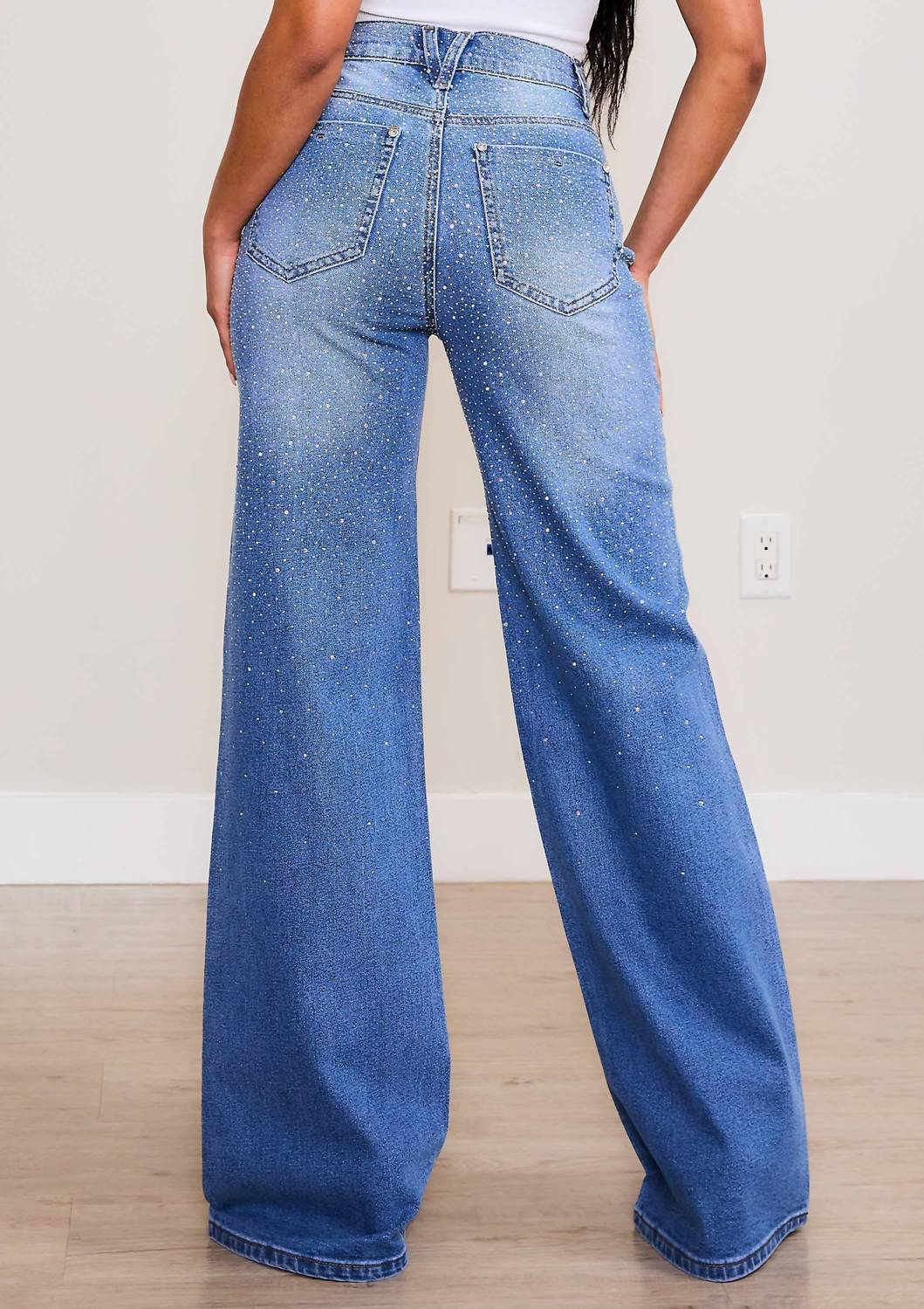 Vibrant M.I.U - Iridescent Rhinestone High-rise Wide Leg Jeans