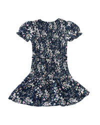 flowers by zoe Girl's Floral Chiffon Short Sleeve Dress in navy pink - kids' dress - alternate view