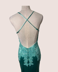 FAVIANA Women's Satin Long Dress With Appliques in mint - women's dress - detail view
