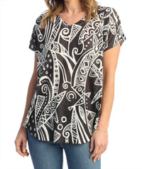 Jess & Jane Mystery Cap Sleeve Top in black white - women's blouse - detail view