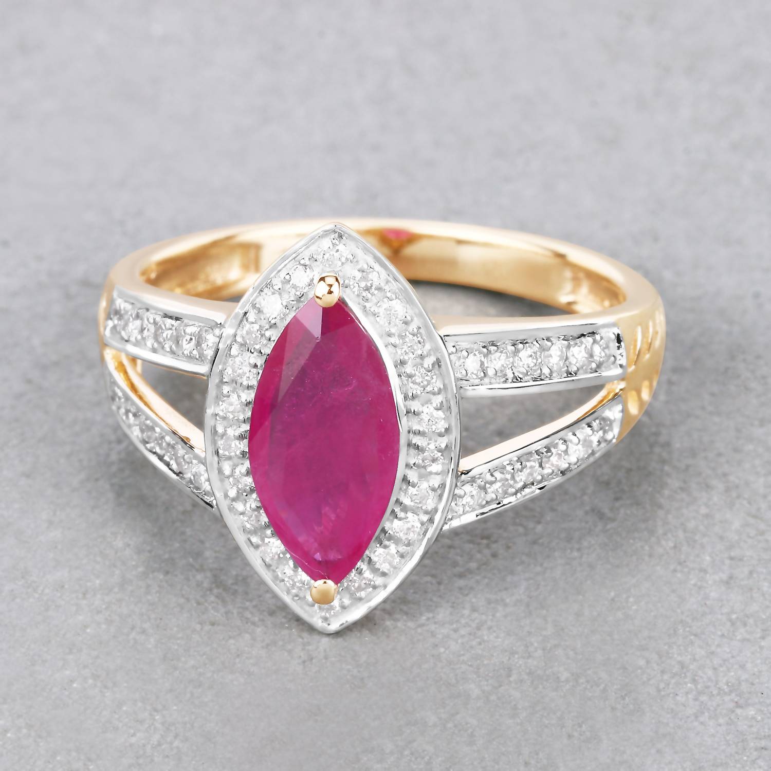Diana M Jewels Women's Marquise Natural Ruby Fashion Ring (1.06 Ct) - Petite in 14k yellow gold - women's jewelry - detail view