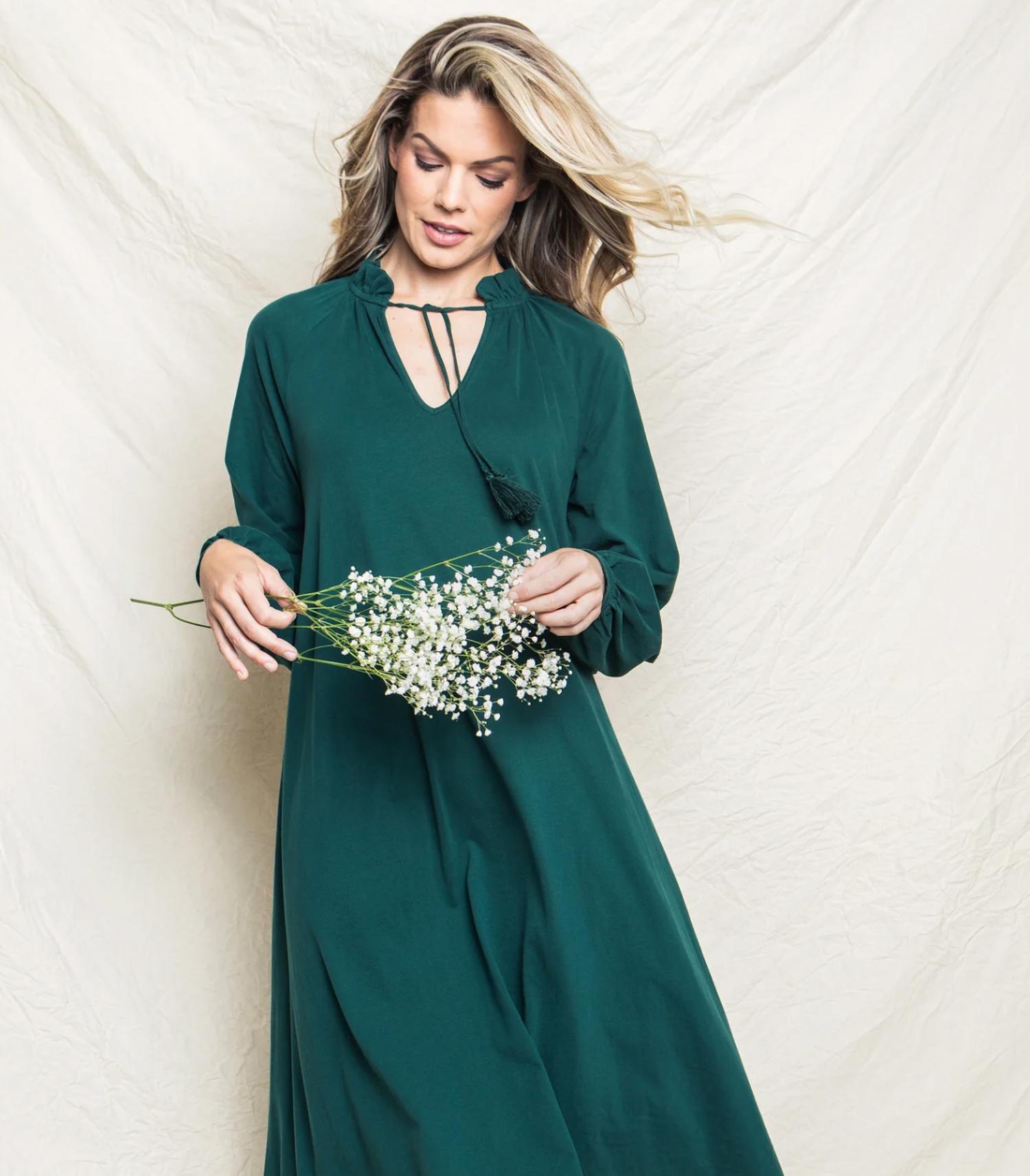 Petite Plume - Women's Luxe Pima Cotton Garbo Long Sleeve Nightgown