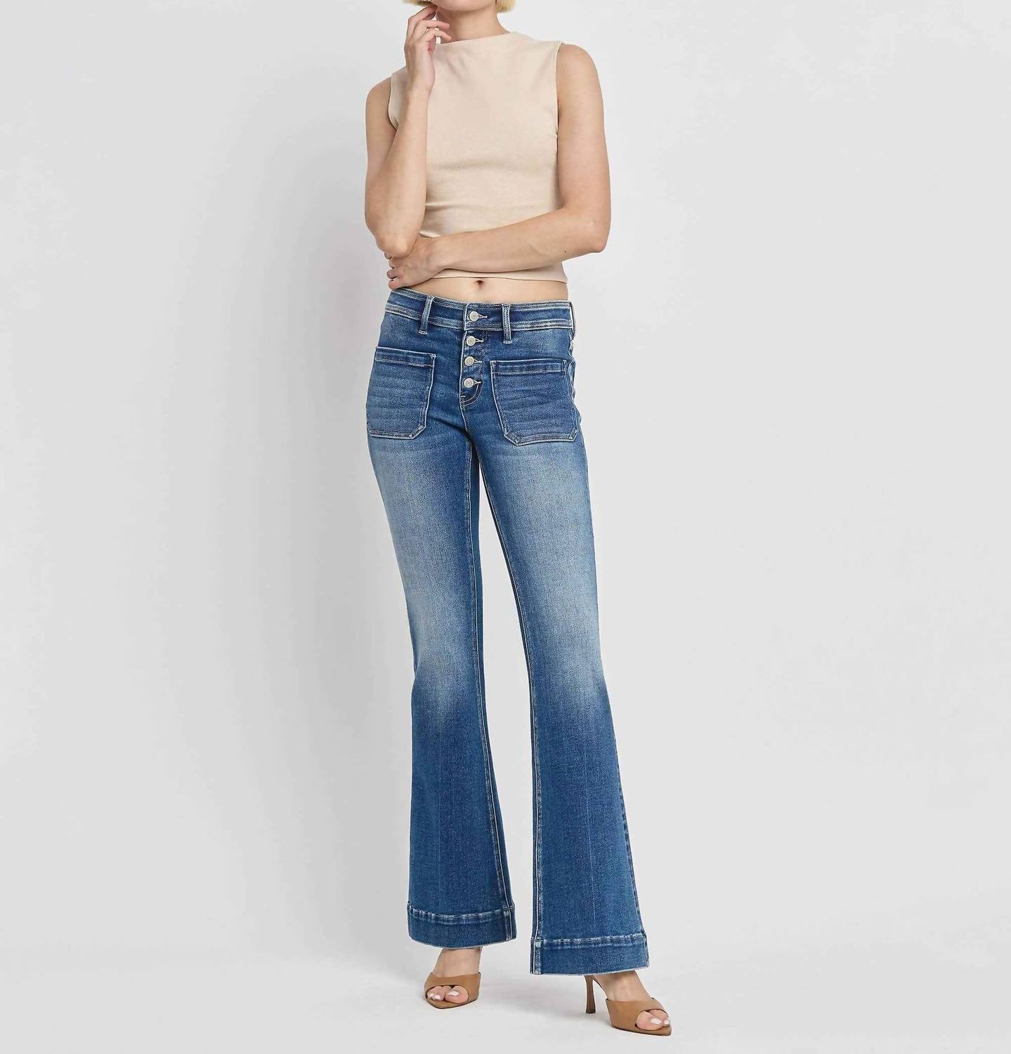 VERVET BY FLYING MONKEY Mid Rise Trouser Hem Flare Jean in gleefully - women's jeans - view 5
