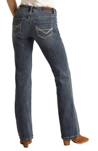 Rock & Roll Denim - Women's Mid Rise Stretch Boyfriend Pocket Straight Jeans