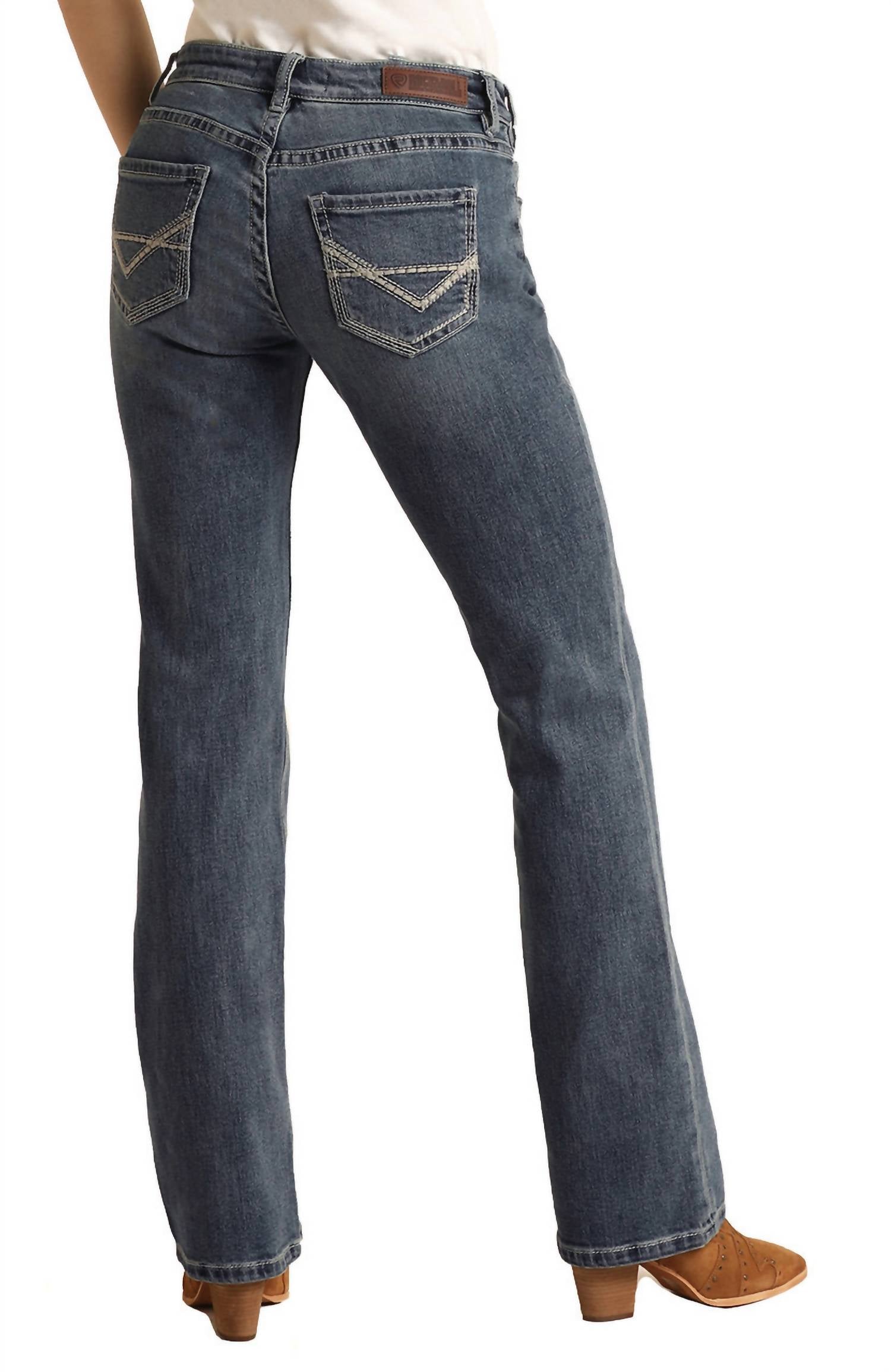 Rock & Roll Denim - Women's Mid Rise Stretch Boyfriend Pocket Straight Jeans