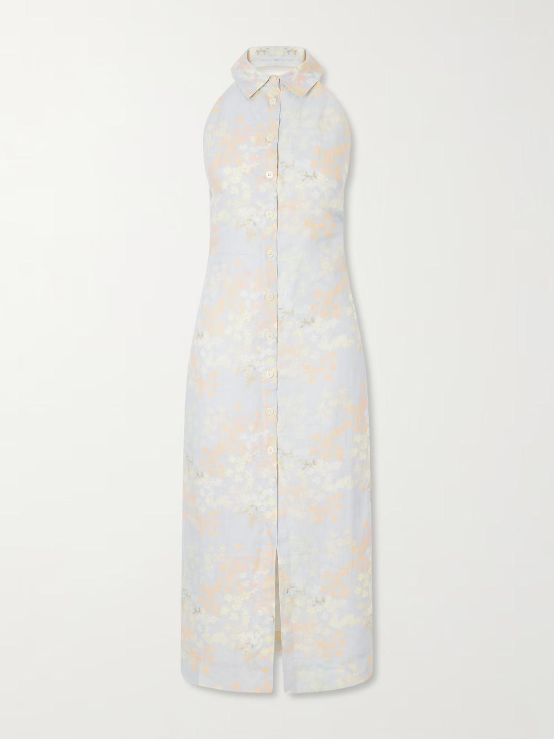 Bernadette - Cici Jasmin Floral-print Linen Halterneck Midi Dress