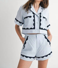 Mable - Wavy Lace Shirt & Short Set