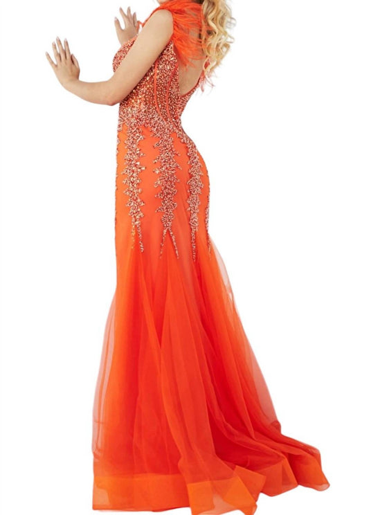 Jovani - DEEP V-NECK EMBELLISHED MERMAID DRESS