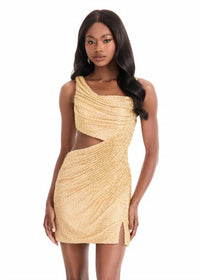 Ashleylauren - One Shoulder Rutched Mini Dress