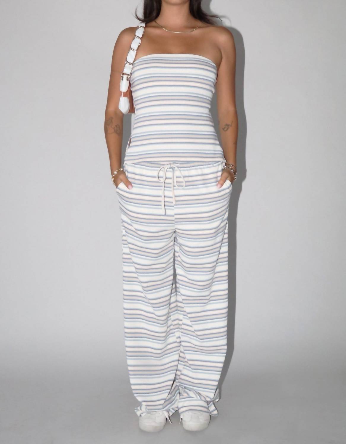 Bailey Rose Stripe Knit Wide Leg Pants in harbor beige blue - women's pants - view 4