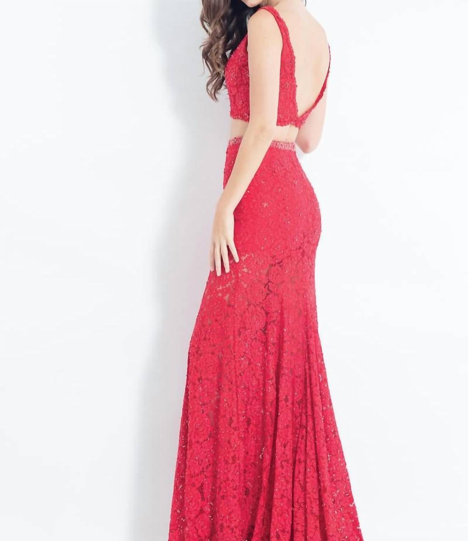 Rachel Allan - Lace Floral Two-piece Prom Dress