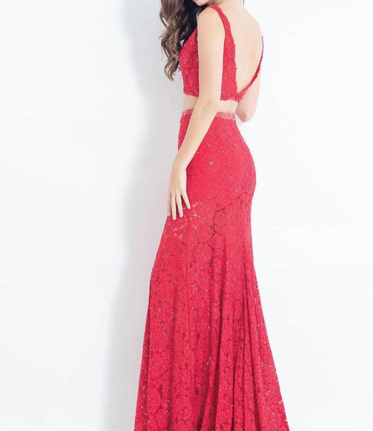 Rachel Allan - Lace Floral Two-piece Prom Dress