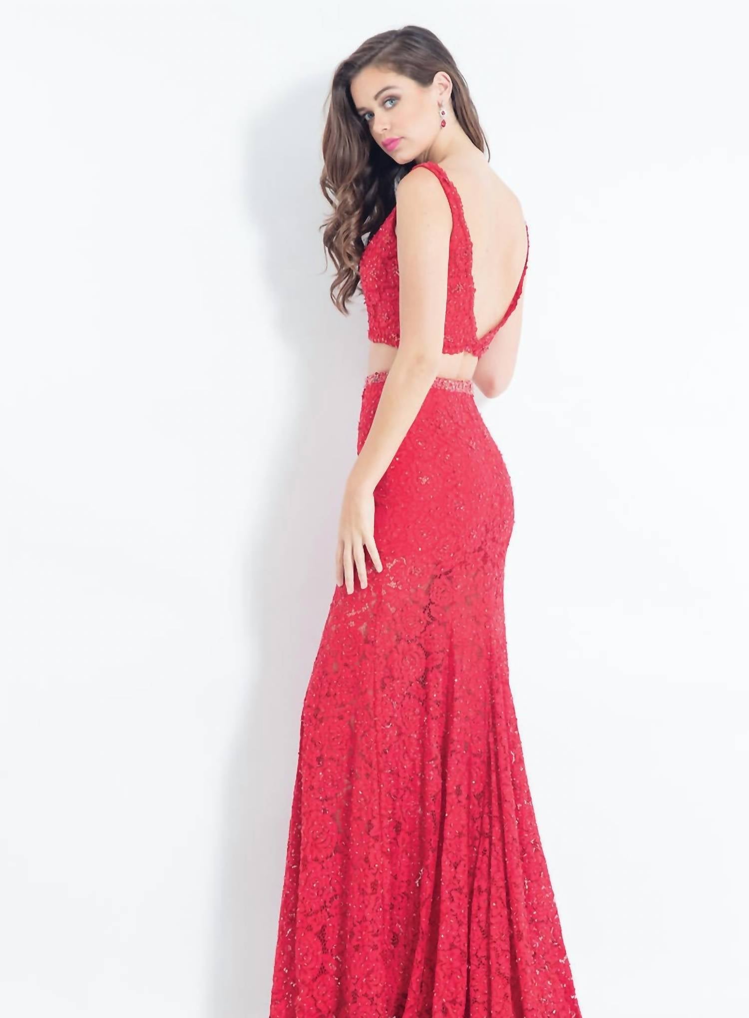 Rachel Allan - Lace Floral Two-piece Prom Dress