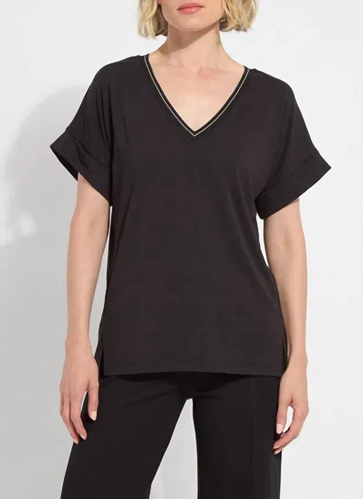 Lysse Akira Reversible Rolled Up Sleeve Top in black - women's t-shirt - detail view